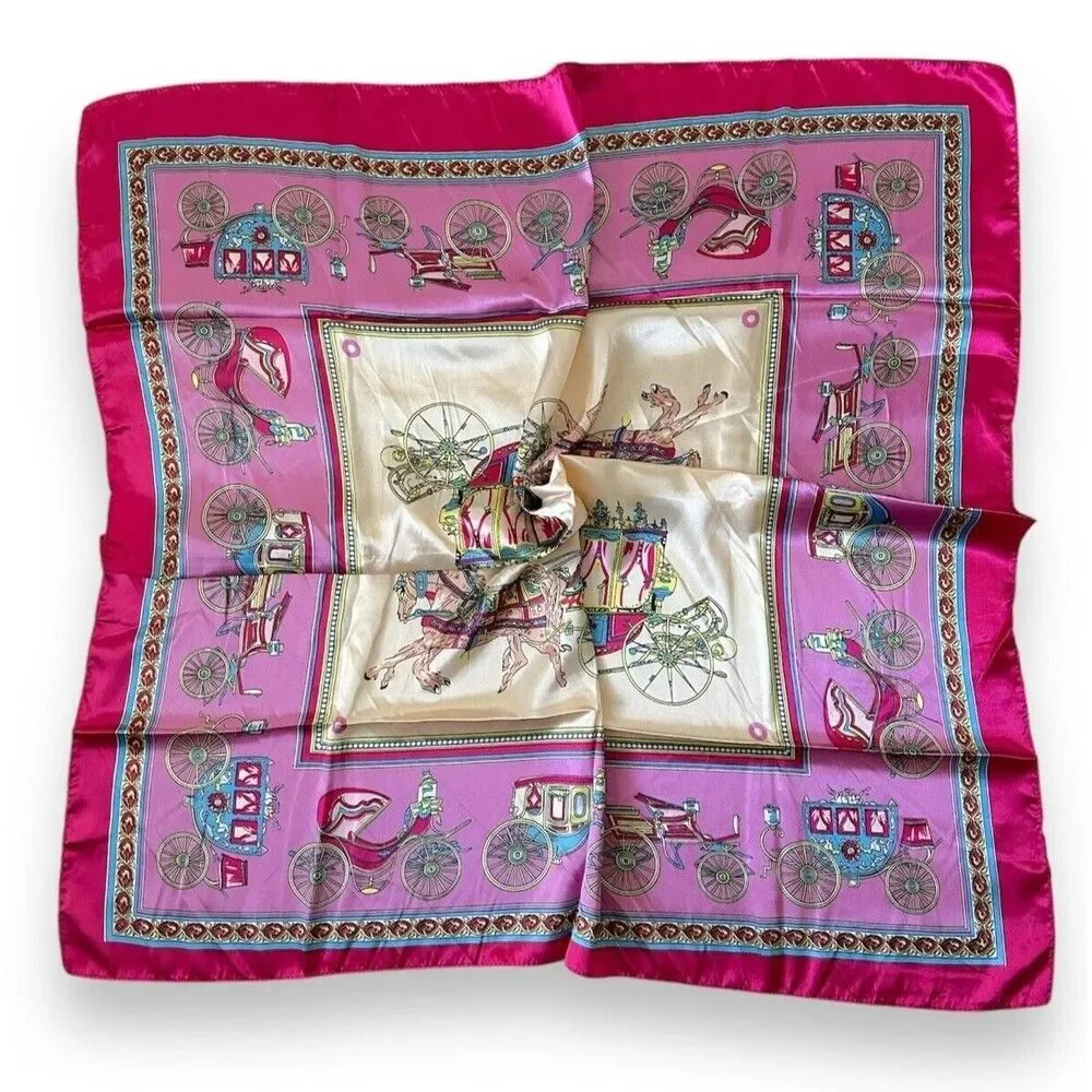 Pink Edges carriage Square Scarf 35” X 35 Women Scarve Headscarf Elegant